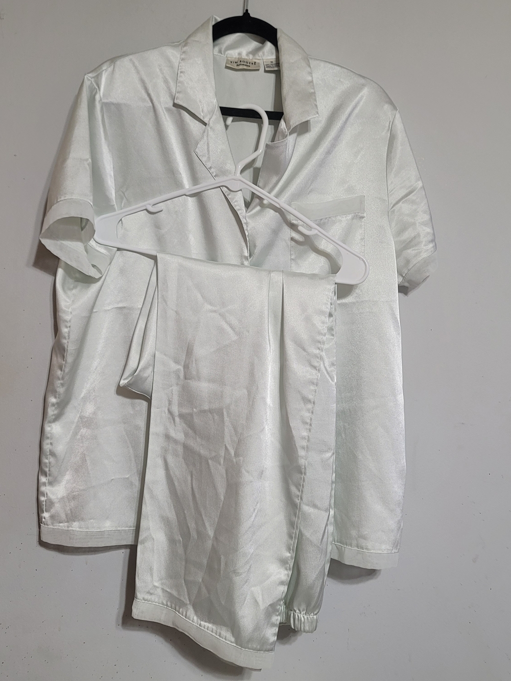 Kim Rogers Womens Pajama Set Pants Top Sz XL Pastel Sage Green Silky Satin Comfy